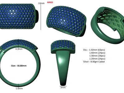 MR02 Mens Diamond Ring 3D print model