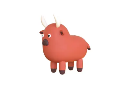 Low-Poly Bull Animated - Fun World Animal  Low-poly 3D model