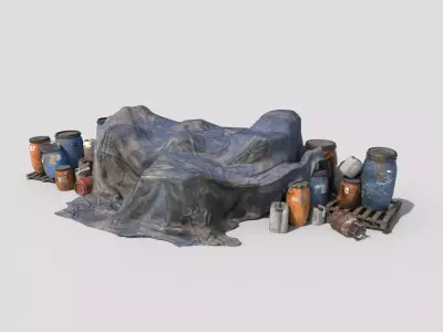 Old Industrial Barrels With Tarp 3D model