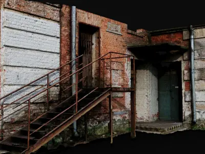 abandoned factory facade brickwall corner photogrammetry Low-poly 3D model