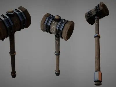 Wooden Warhammer 01 Low-poly 3D model