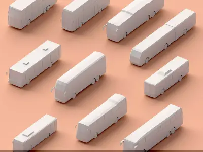 Paper Buses Low-poly 3D model