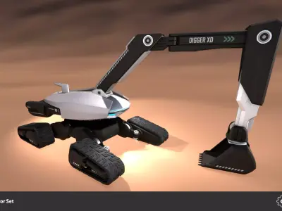 Robotic Excavator Set Low-poly 3D model