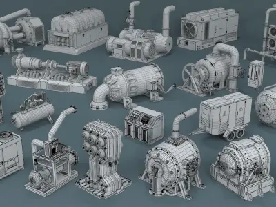 Industrial Units - 20 pieces Low-poly 3D model