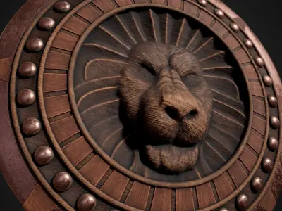 Lion Head Shield Low-poly 3D model