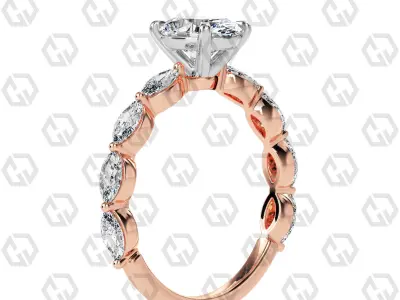 Ring 86 Oval Shape marquise on shanks with Gems 3D print model