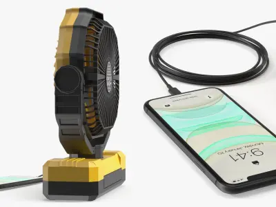 Compact Camping Fan USB Connected to Smartphone Yellow 3D model