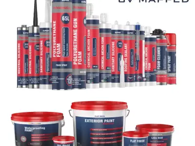 Collection of 17 industrial buckets tubes and cans 3D model