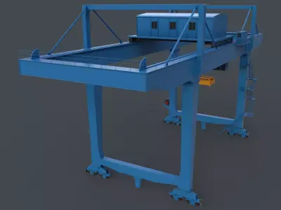 PBR Rail Mounted Gantry Crane RMG V2 - Blue Light Low-poly 3D model