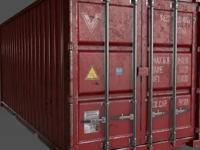 PBR 20 ft Shipping Cargo Container Version 1 - Red Low-poly 3D model