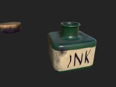 Inkwell ink bottle Low-poly 3D model