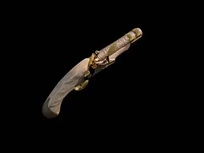Gold pistol Low-poly 3D model