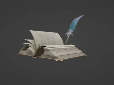 old book with quill 8k pbr textures Low-poly 3D model