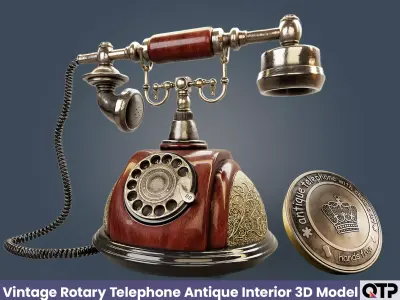 Vintage Rotary Telephone Antique Interior 3D Model Low-poly 3D model