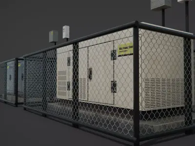 Fenced Electrical Substation and Power Units Low-poly 3D model