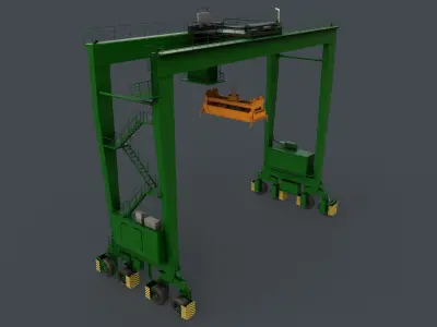 PBR Rubber Tyred Gantry Crane RTG V1 - Green Low-poly 3D model