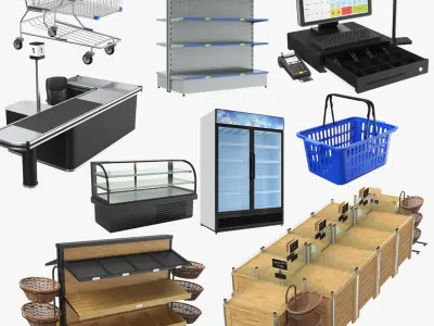Empty Grocery Display Collection 3D model