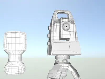 Tacheometer tripod with surveying device 3D model