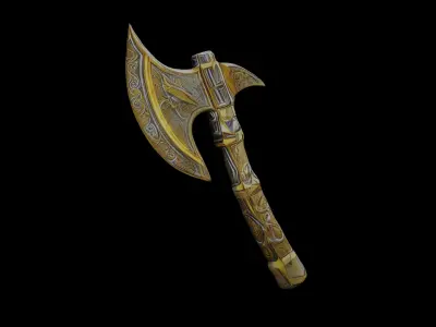 axe with golden plating fantasy ultrarealistic 4kquality Low-poly 3D model