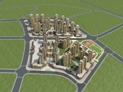 Architecture residential complex in middle of area 3D model purchase