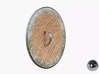 Medival Round Wooden Shield Low-poly 3D model