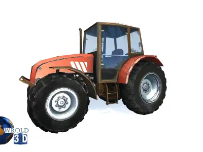 Lowpoly Tractor Gameready 3d model Low-poly 3D model