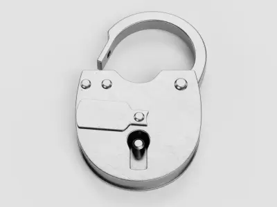 Padlock - Rigged Steel Lock with Shackle and Sliding Key Cover 3D model