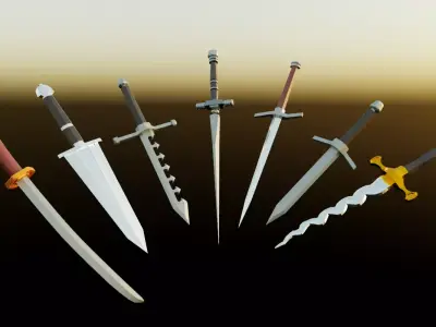 7 Low-poly Medieval Fantasy Daggers For Games Low-poly 3D model Low-poly 3D model