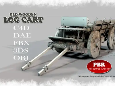 Old Wooden Log Cart 3D model
