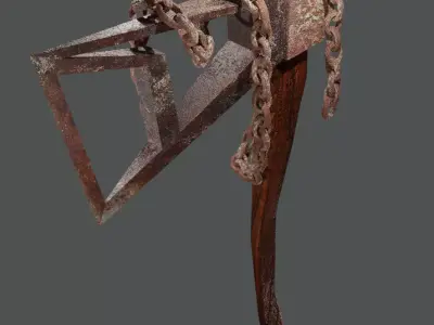 Stylized ax with a rusty chain 3D model