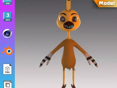 Stylized Hoopoe NoRig Low-poly 3D model