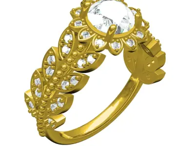 Antique Leaves All Around Engagement Ring for Women 3D print model