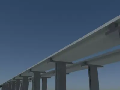 HIGHWAY bridge with columns in sky Low-poly 3D model
