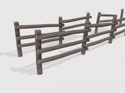Log Fence assets Low-poly 3D model