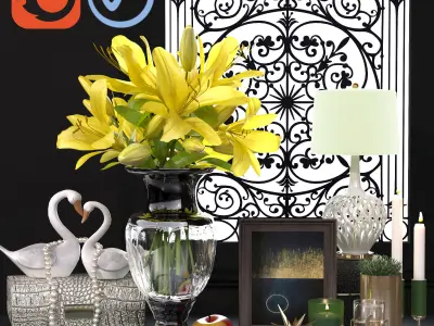 yellow lily decorative set 3D model