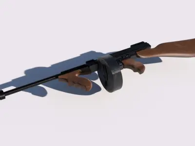 low poly thompson gun Low-poly 3D model