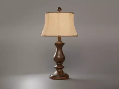 Retro Wooden Table Lamp with Fabric Shade 3D Model 3D model