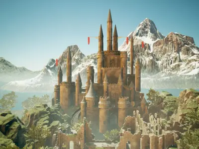 castle low poly in mountains 3D model purchase
