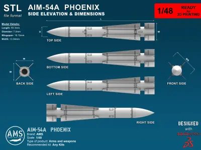 AIM-54A Phoenix - Scale 1-48 3D print model