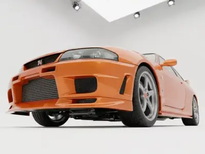 Modified Nissan Skyline GT-R R33 in Sunset Orange Metallic Low-poly 3D model