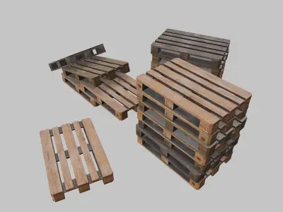 Pallets wooden pack Low-poly 3D model