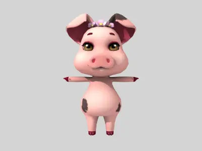 Little pig collection Low-poly 3D model