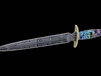 Dagger Knife Damascus Steel Low-poly 3D model