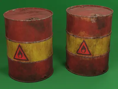 Damaged flammable barrel Free low-poly 3D model