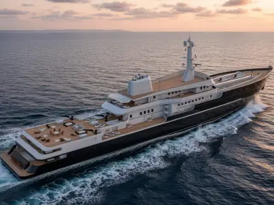 Explorer Superyacht Black Hull with Teak Decks 3D model 3D model