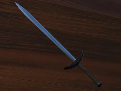 Sword on wooden table Low-poly 3D model