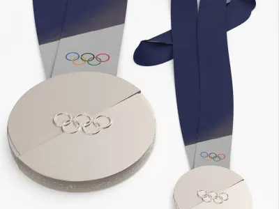 Official Olympic Silver Winner Medal Blue Strap 3D model
