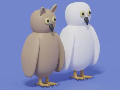 Cartoon Owl and Snowy Owl 3D model