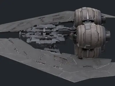 scifi-model499 futuristic spaceship with two wings 3D model