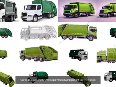 Garbage Truck Pack 4 Vehicles Waste Management Set